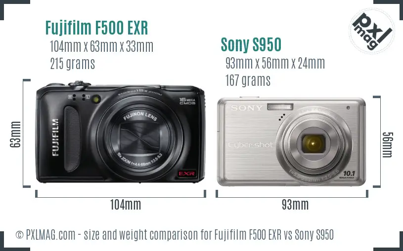 Fujifilm F500 EXR vs Sony S950 size comparison