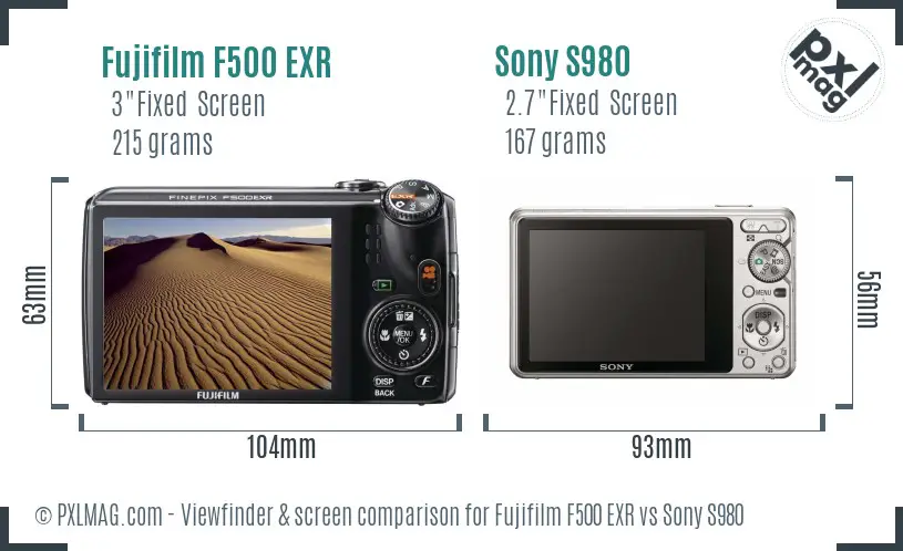 Fujifilm F500 EXR vs Sony S980 Screen and Viewfinder comparison