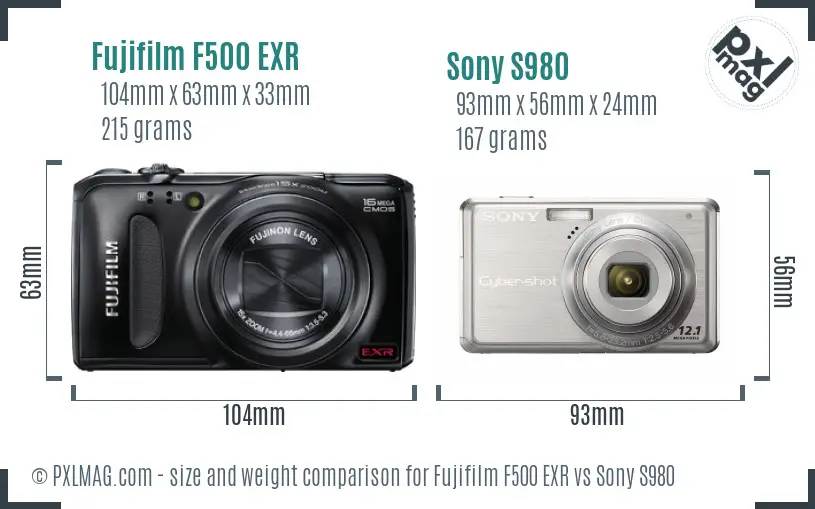 Fujifilm F500 EXR vs Sony S980 size comparison