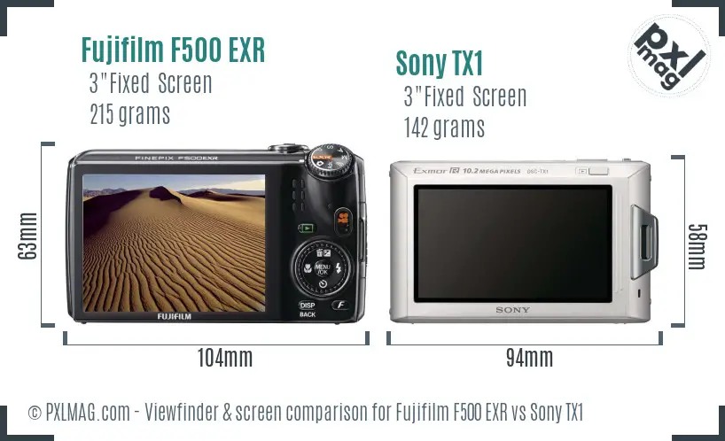 Fujifilm F500 EXR vs Sony TX1 Screen and Viewfinder comparison