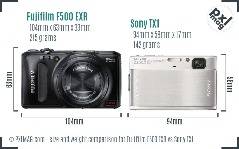Fujifilm F500 EXR vs Sony TX1 size comparison