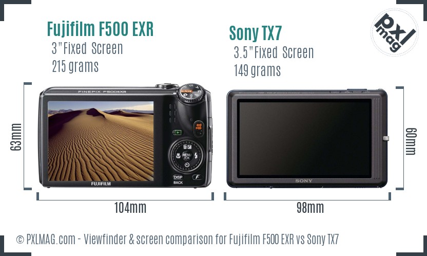 Fujifilm F500 EXR vs Sony TX7 Screen and Viewfinder comparison