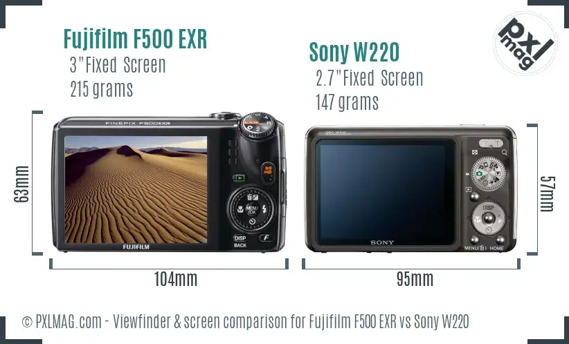 Fujifilm F500 EXR vs Sony W220 Screen and Viewfinder comparison