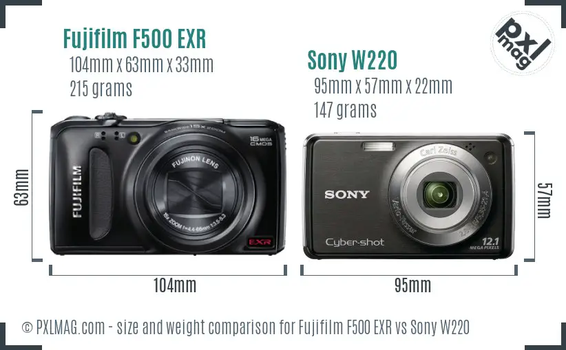 Fujifilm F500 EXR vs Sony W220 size comparison