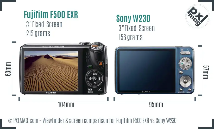 Fujifilm F500 EXR vs Sony W230 Screen and Viewfinder comparison Fujifilm F500 EXR vs Sony W230 Screen and Viewfinder comparison