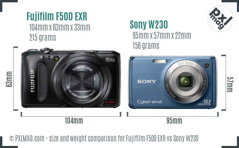 Fujifilm F500 EXR vs Sony W230 size comparison Fujifilm F500 EXR vs Sony W230 size comparison