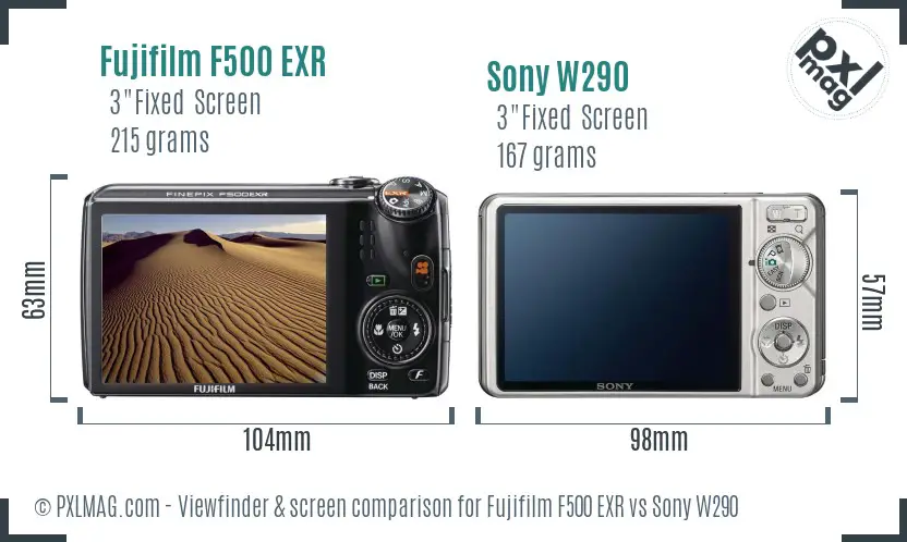Fujifilm F500 EXR vs Sony W290 Screen and Viewfinder comparison Fujifilm F500 EXR vs Sony W290 Screen and Viewfinder comparison