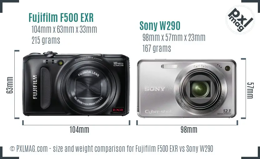 Fujifilm F500 EXR vs Sony W290 size comparison Fujifilm F500 EXR vs Sony W290 size comparison