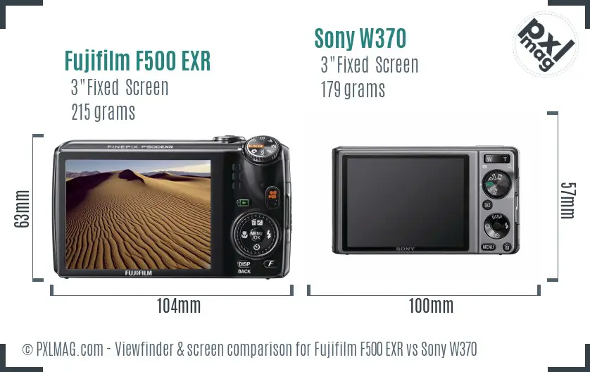 Fujifilm F500 EXR vs Sony W370 Screen and Viewfinder comparison