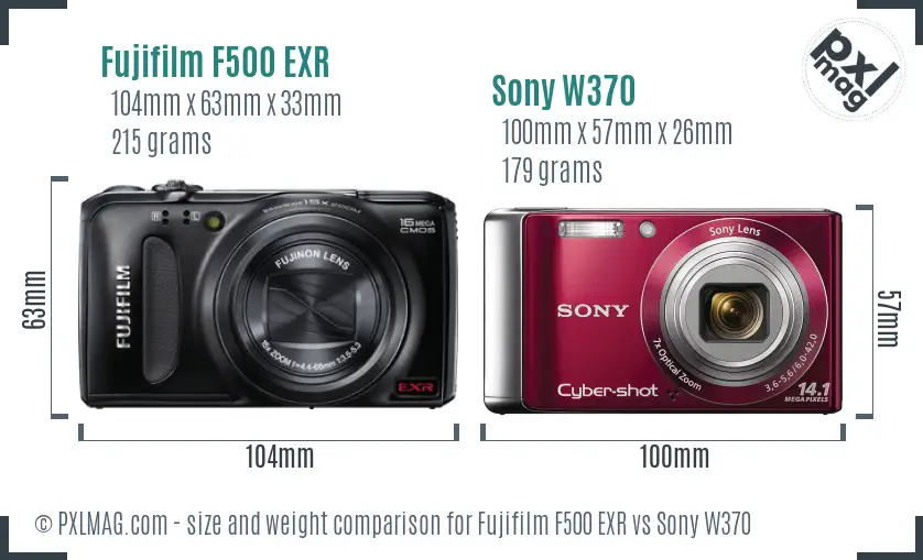 Fujifilm F500 EXR vs Sony W370 size comparison