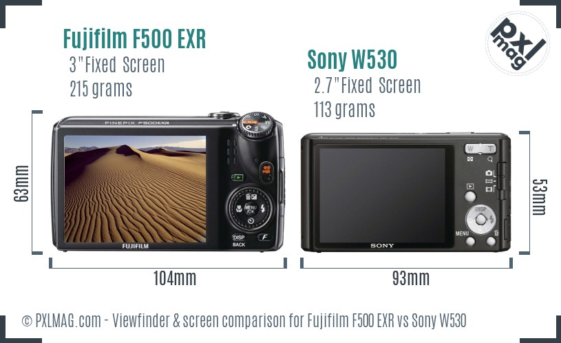 Fujifilm F500 EXR vs Sony W530 Screen and Viewfinder comparison