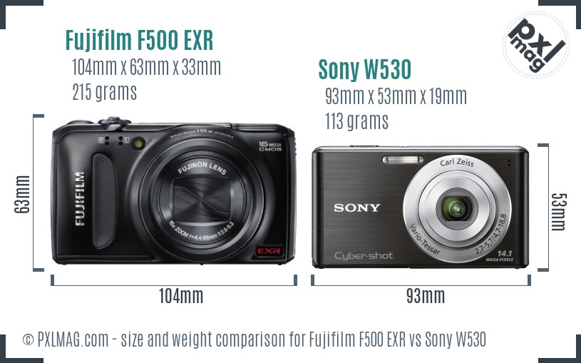 Fujifilm F500 EXR vs Sony W530 size comparison Fujifilm F500 EXR vs Sony W530 size comparison