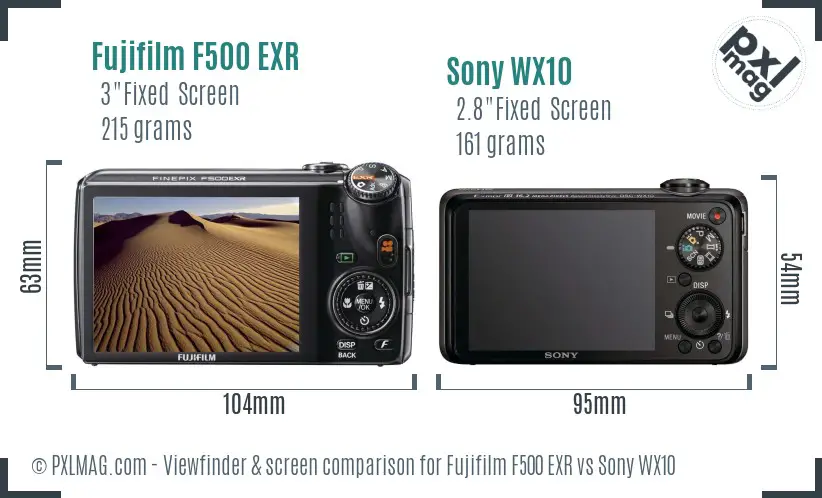 Fujifilm F500 EXR vs Sony WX10 Screen and Viewfinder comparison