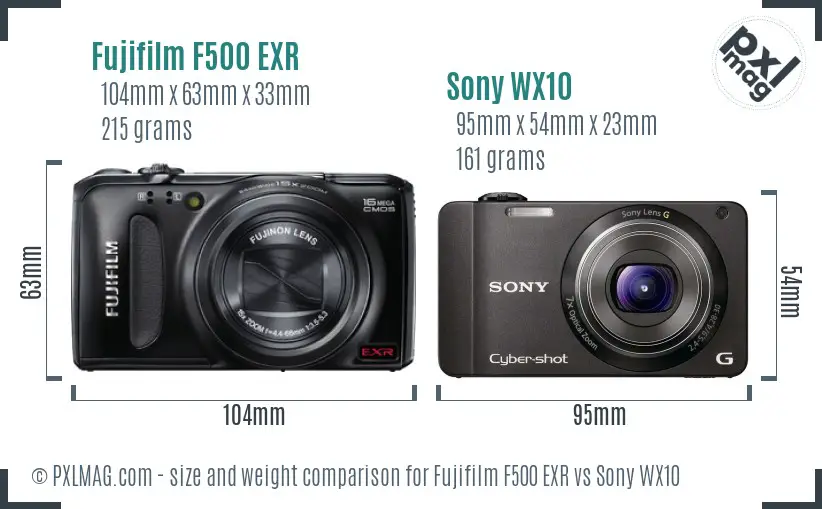 Fujifilm F500 EXR vs Sony WX10 size comparison