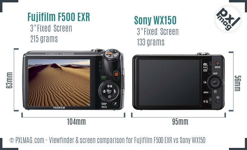 Fujifilm F500 EXR vs Sony WX150 Screen and Viewfinder comparison