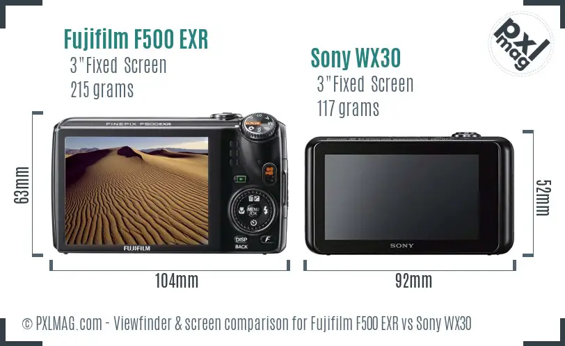 Fujifilm F500 EXR vs Sony WX30 Screen and Viewfinder comparison