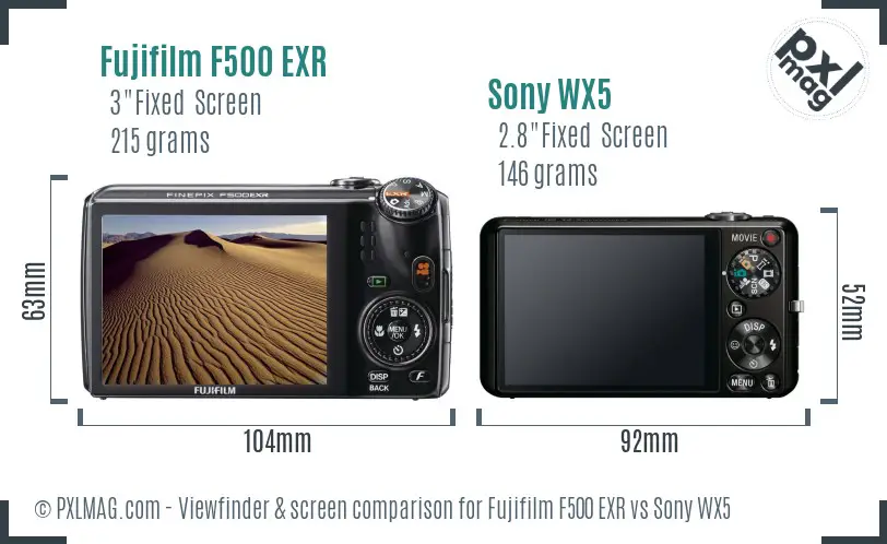 Fujifilm F500 EXR vs Sony WX5 Screen and Viewfinder comparison