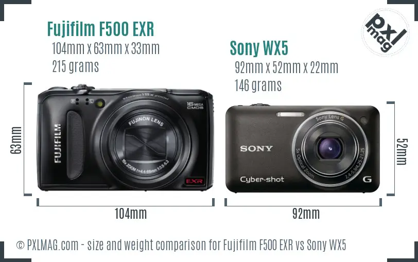 Fujifilm F500 EXR vs Sony WX5 size comparison