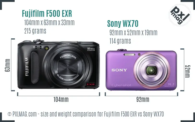Fujifilm F500 EXR vs Sony WX70 size comparison Fujifilm F500 EXR vs Sony WX70 size comparison
