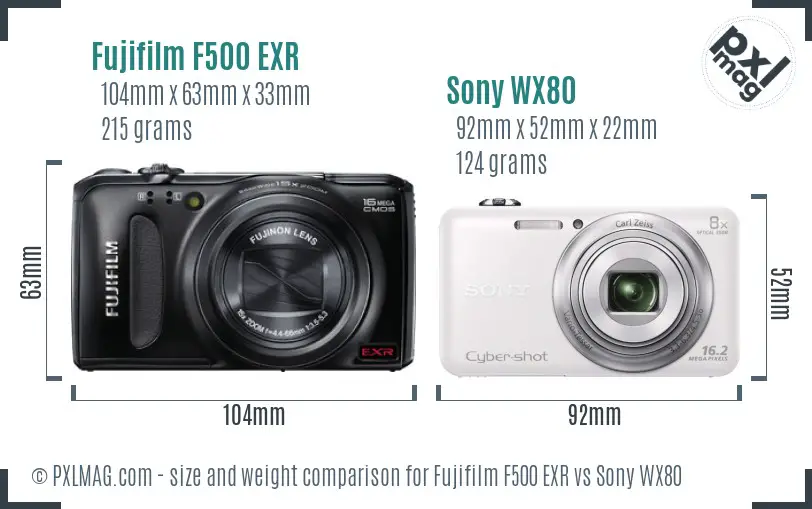Fujifilm F500 EXR vs Sony WX80 size comparison