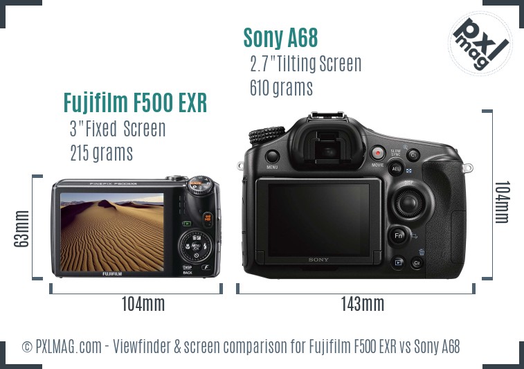 Fujifilm F500 EXR vs Sony A68 Screen and Viewfinder comparison