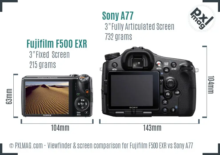 Fujifilm F500 EXR vs Sony A77 Screen and Viewfinder comparison