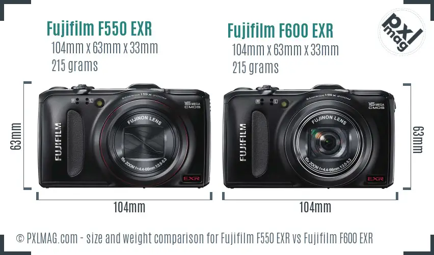Fujifilm F550 EXR vs Fujifilm F600 EXR size comparison