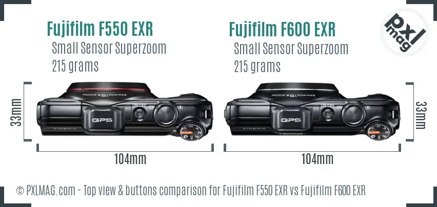 Fujifilm F550 EXR vs Fujifilm F600 EXR top view buttons comparison