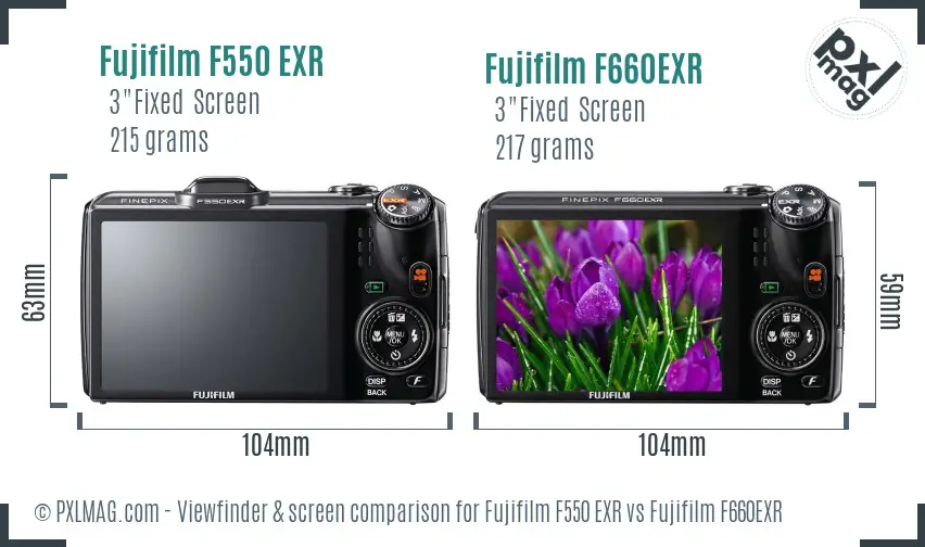 Fujifilm F550 EXR vs Fujifilm F660EXR Screen and Viewfinder comparison