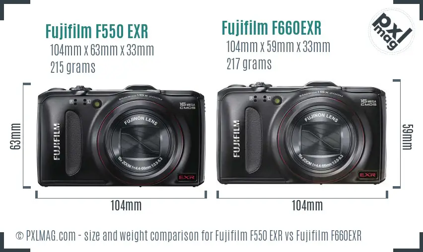 Fujifilm F550 EXR vs Fujifilm F660EXR size comparison