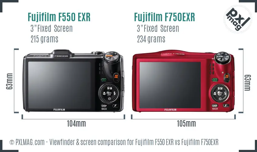 Fujifilm F550 EXR vs Fujifilm F750EXR Screen and Viewfinder comparison