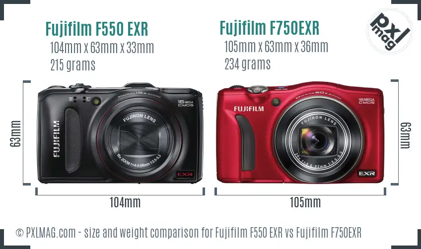 Fujifilm F550 EXR vs Fujifilm F750EXR size comparison