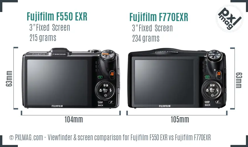 Fujifilm F550 EXR vs Fujifilm F770EXR Screen and Viewfinder comparison