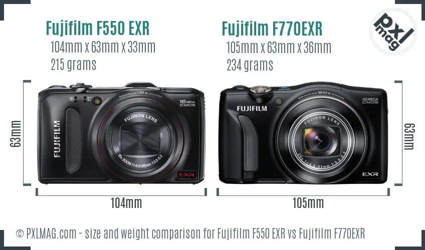Fujifilm F550 EXR vs Fujifilm F770EXR size comparison