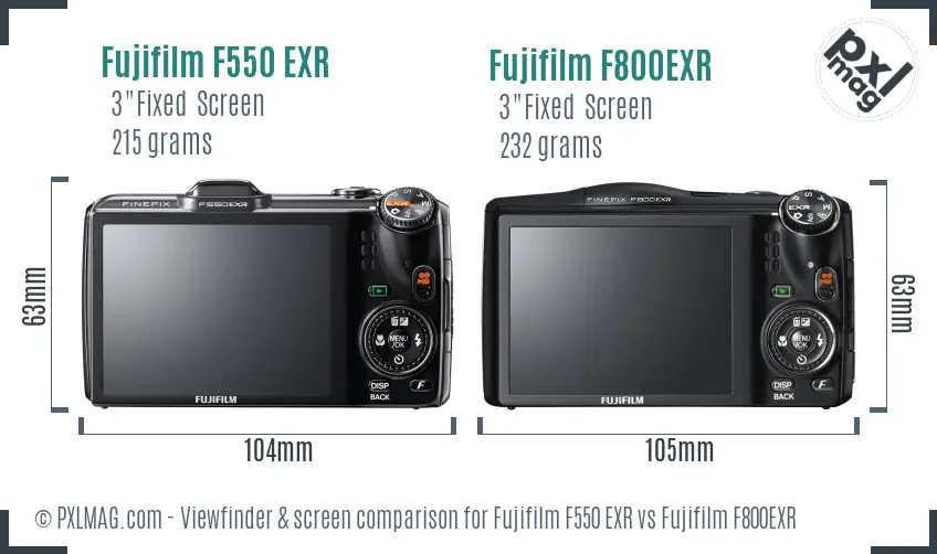 Fujifilm F550 EXR vs Fujifilm F800EXR Screen and Viewfinder comparison