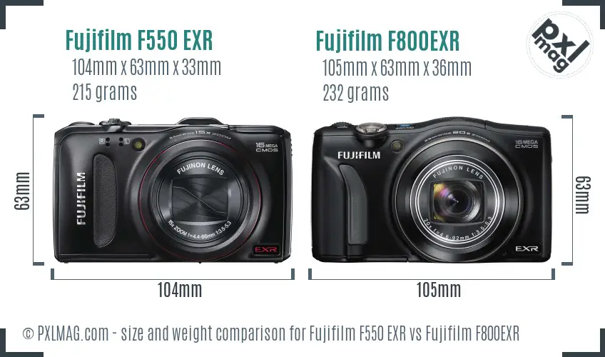 Fujifilm F550 EXR vs Fujifilm F800EXR size comparison