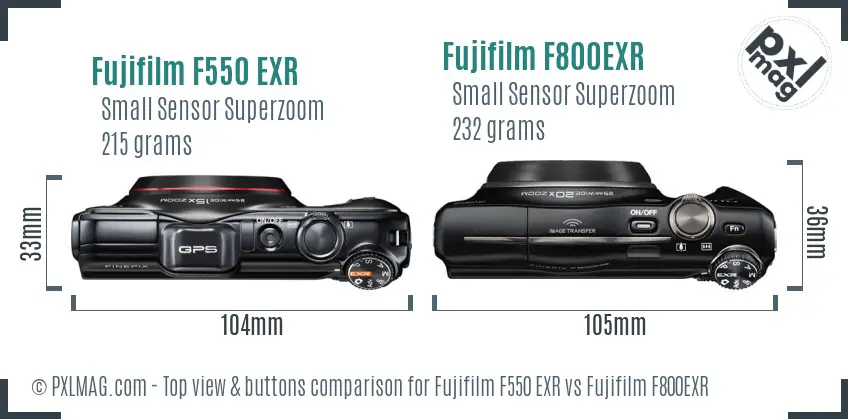Fujifilm F550 EXR vs Fujifilm F800EXR top view buttons comparison