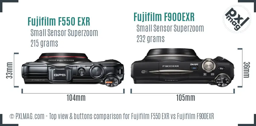Fujifilm F550 EXR vs Fujifilm F900EXR top view buttons comparison