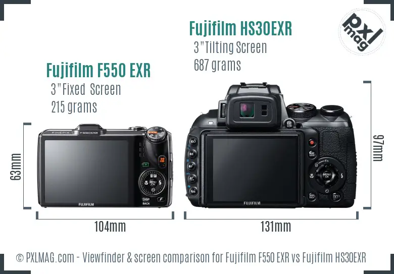 Fujifilm F550 EXR vs Fujifilm HS30EXR Screen and Viewfinder comparison