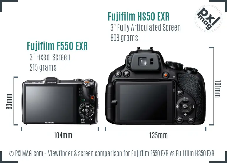 Fujifilm F550 EXR vs Fujifilm HS50 EXR Screen and Viewfinder comparison