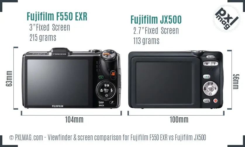 Fujifilm F550 EXR vs Fujifilm JX500 Screen and Viewfinder comparison