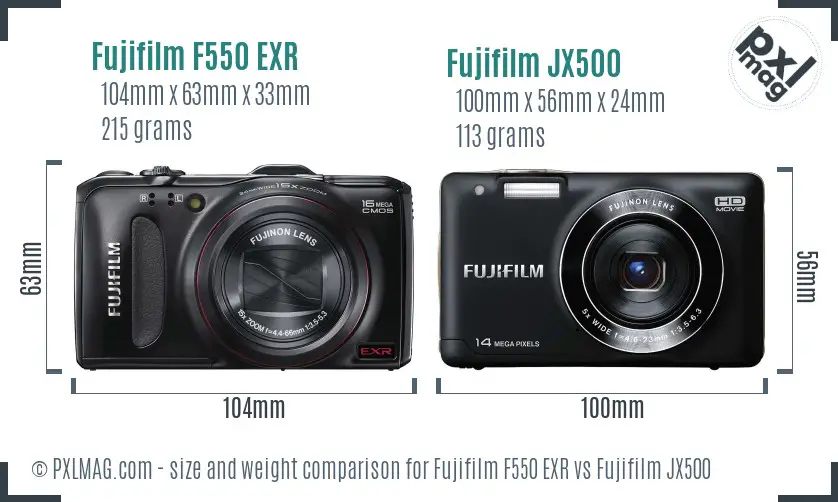 Fujifilm F550 EXR vs Fujifilm JX500 size comparison