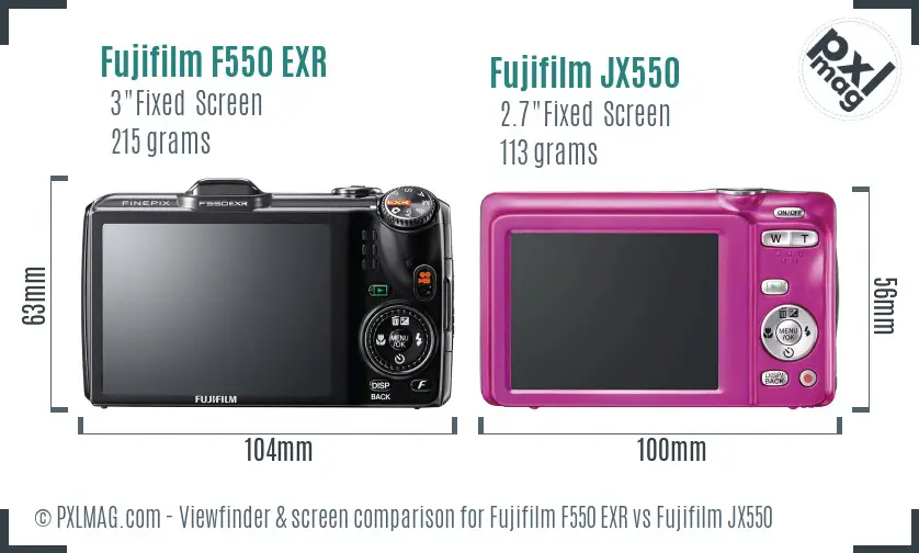 Fujifilm F550 EXR vs Fujifilm JX550 Screen and Viewfinder comparison