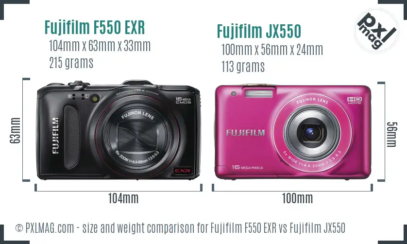 Fujifilm F550 EXR vs Fujifilm JX550 size comparison