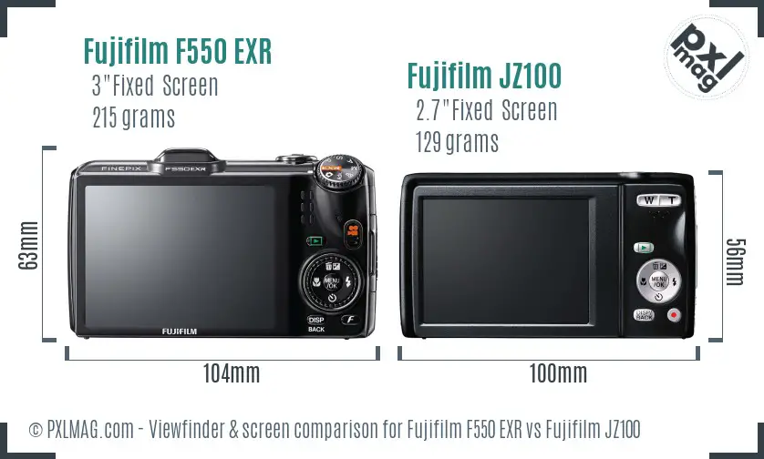 Fujifilm F550 EXR vs Fujifilm JZ100 Screen and Viewfinder comparison