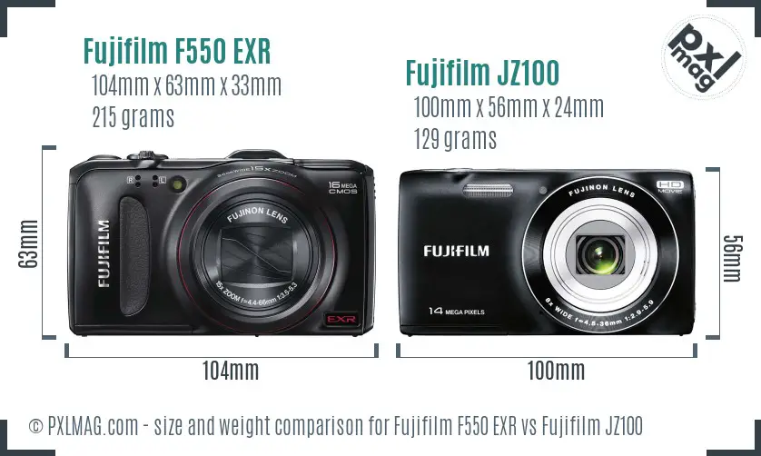 Fujifilm F550 EXR vs Fujifilm JZ100 size comparison
