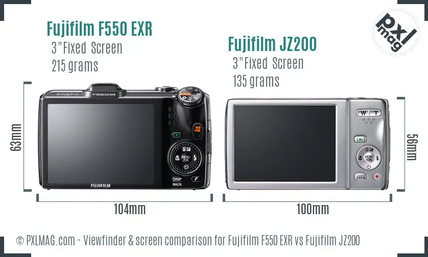 Fujifilm F550 EXR vs Fujifilm JZ200 Screen and Viewfinder comparison