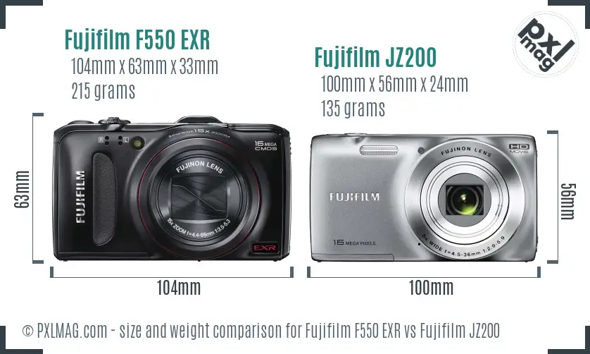 Fujifilm F550 EXR vs Fujifilm JZ200 size comparison