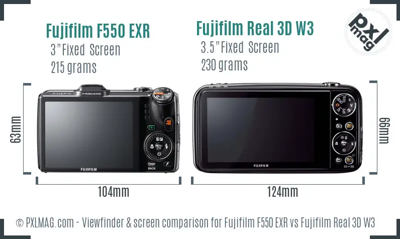 Fujifilm F550 EXR vs Fujifilm Real 3D W3 Screen and Viewfinder comparison