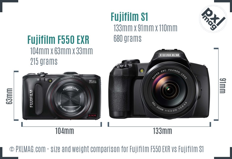 Fujifilm F550 EXR vs Fujifilm S1 size comparison